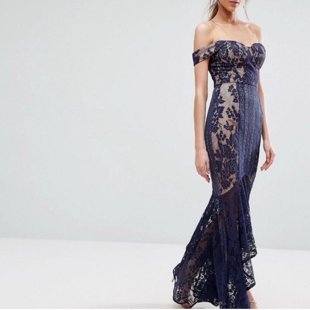 New Jarlo London blue lace maxi mermaid dress